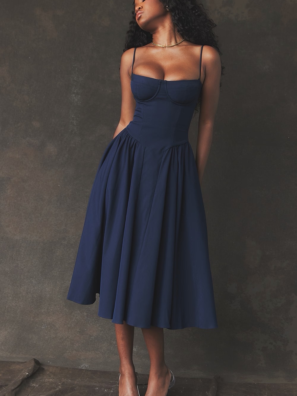 House of CB SAMARIA French Navy Corset Sundress - Picture 8 of 11